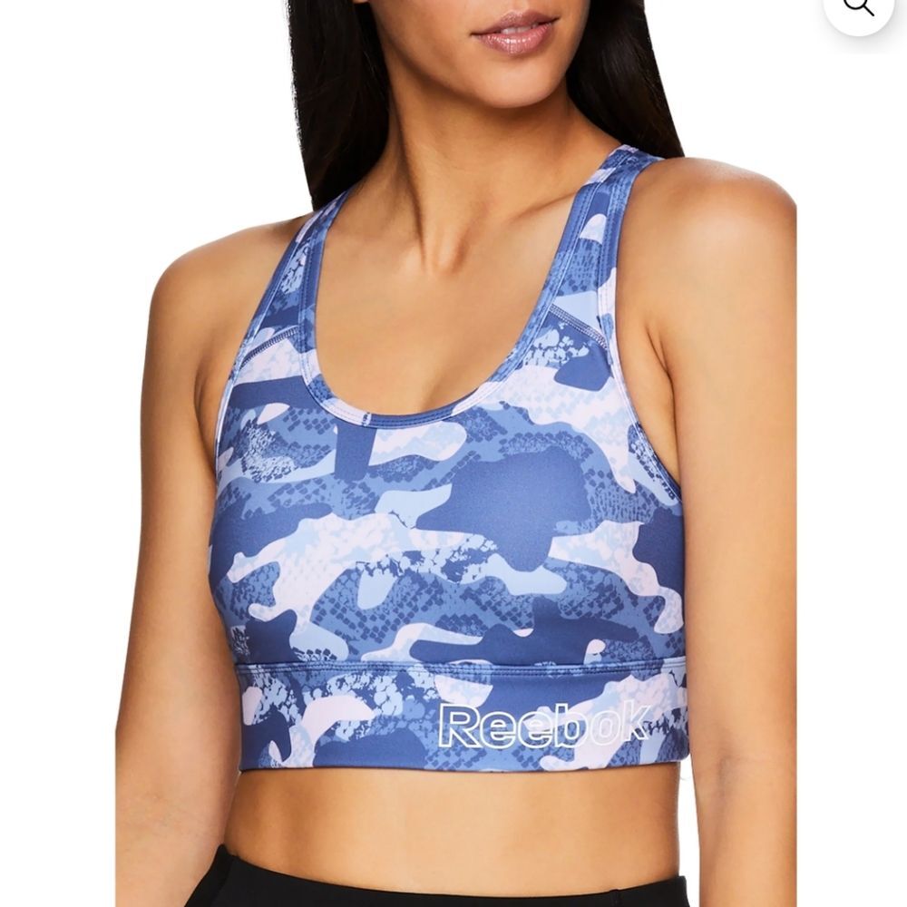 Reebok Blue Indigo Camo Sports Bra - Size Small Womens - Camouflage